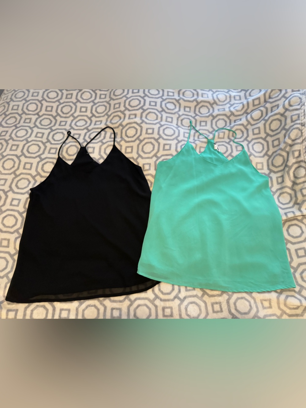 Two Strappy Cami Tops - Black & Mint Green